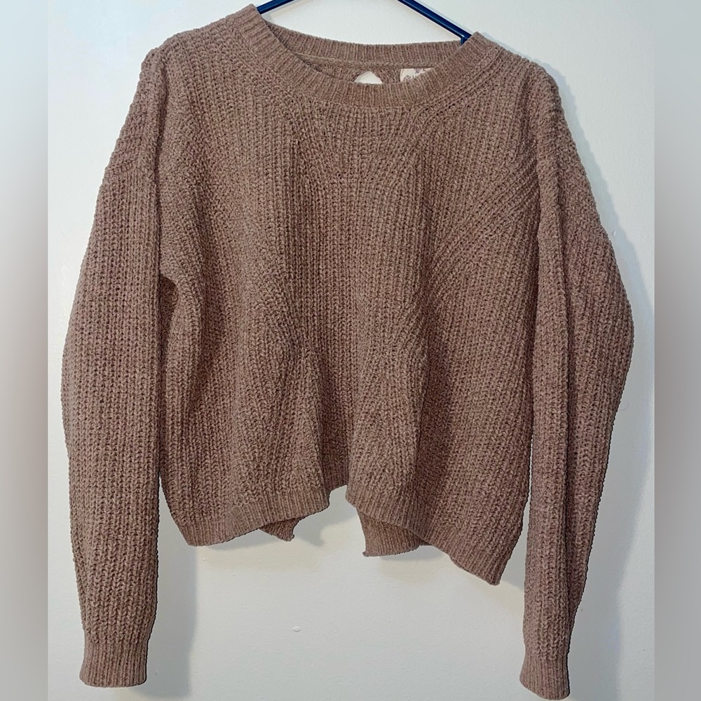 Hippie Rose Juniors Brown Crew Neck Knit Cropped Sweater